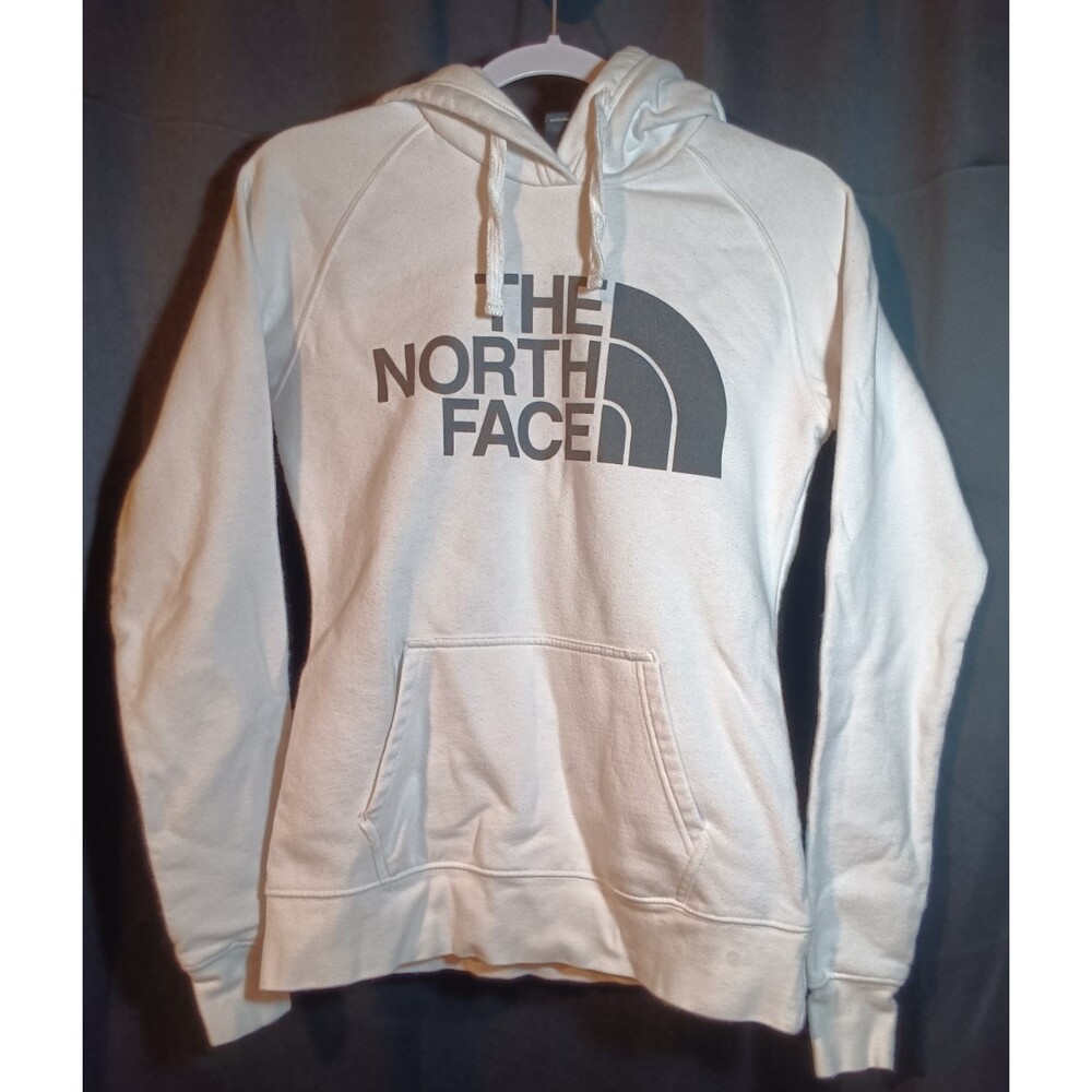 The North Face Hoodie Women’s X Small (XS) White Pullover Sweatshirt Black Logo